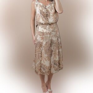 Vintage silk  Beige Leaf Print Set